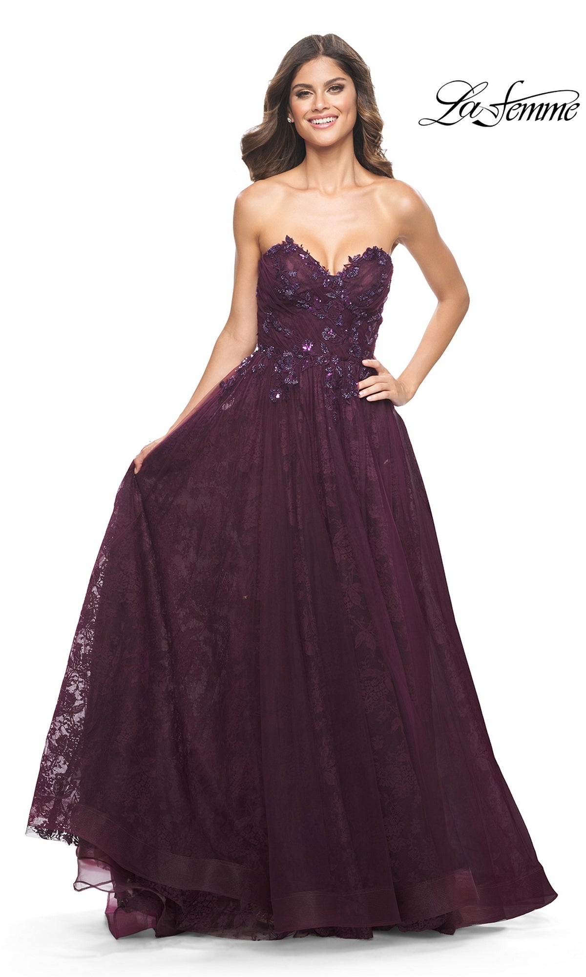 a line strapless long dark purple bridesmaid dresses