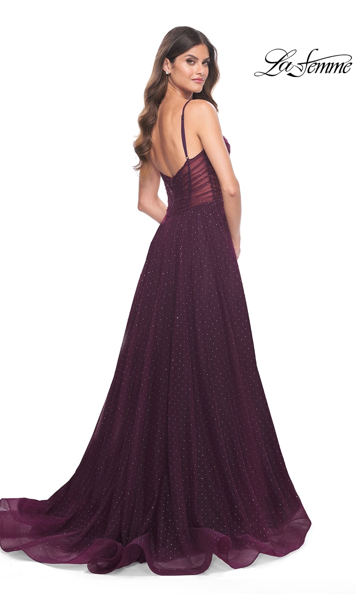 La Femme Sheer-Waist Long Beaded Prom Dress 31970