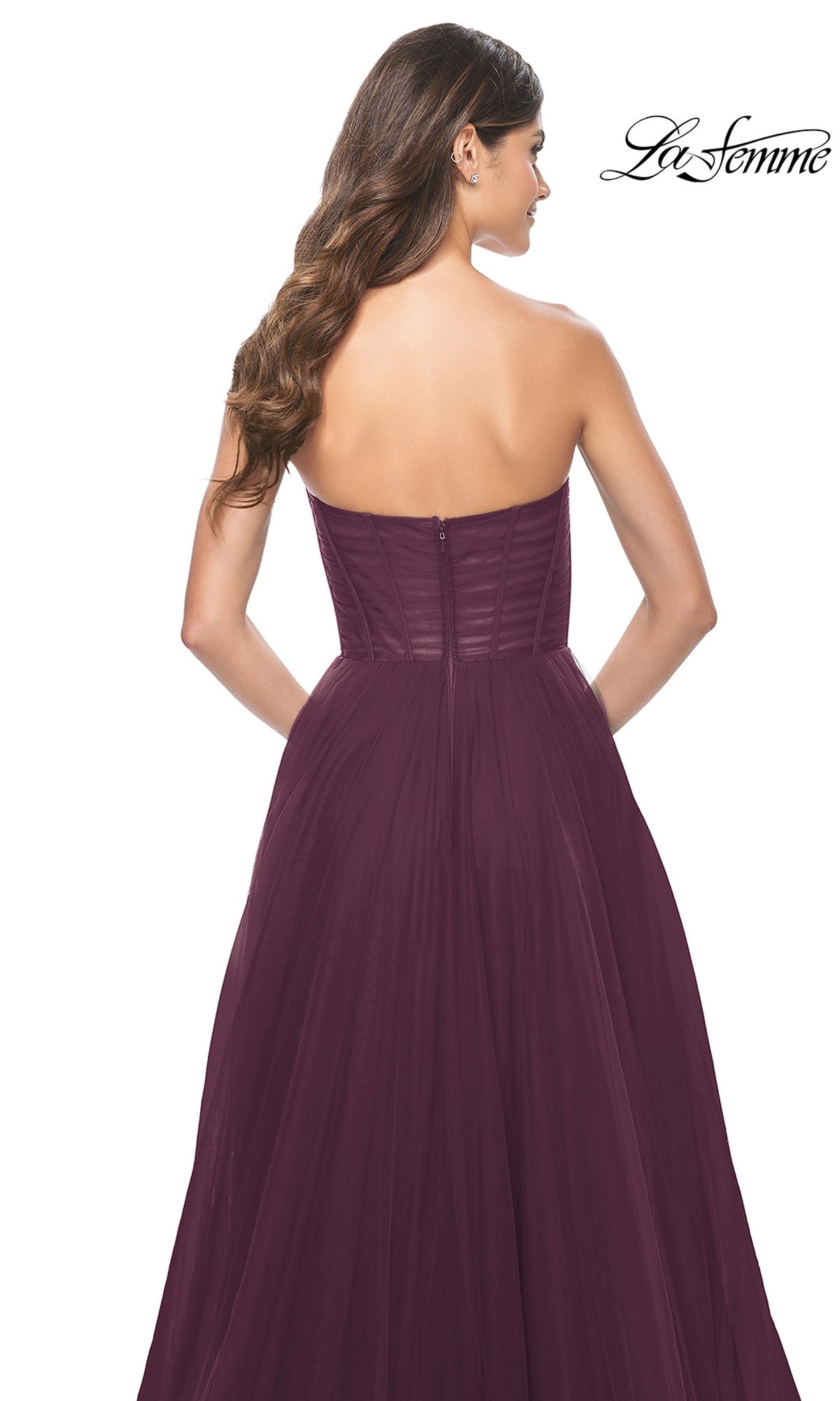 a line strapless long dark purple bridesmaid dresses