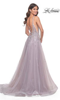 Sequined Long Mauve Prom Dress: La Femme 31995