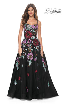 La Femme Sequin-Floral Long Prom Dress 32019