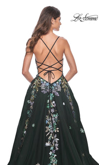 La Femme Sequin Flower-Print Long Prom Dress 32023