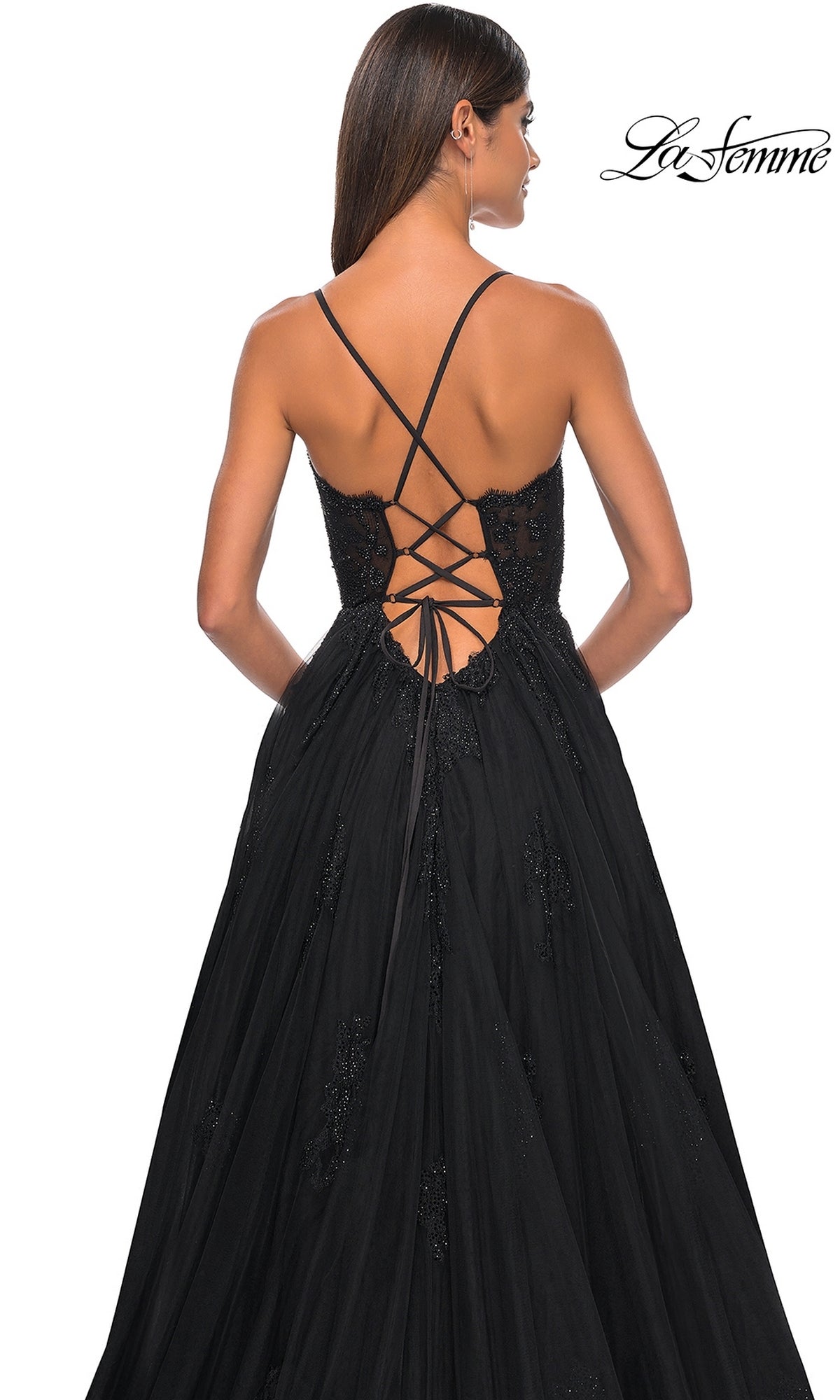 La Femme Sheer-Corset Long A-Line Prom Dress 32028