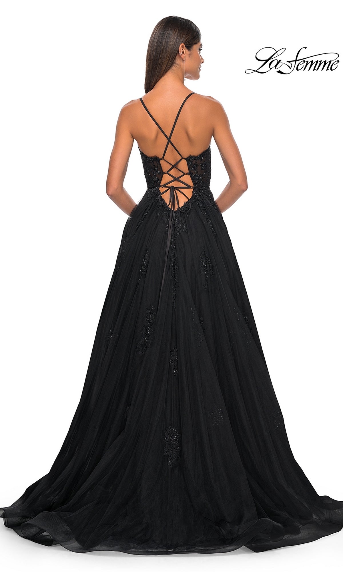 La Femme Sheer-Corset Long A-Line Prom Dress 32028