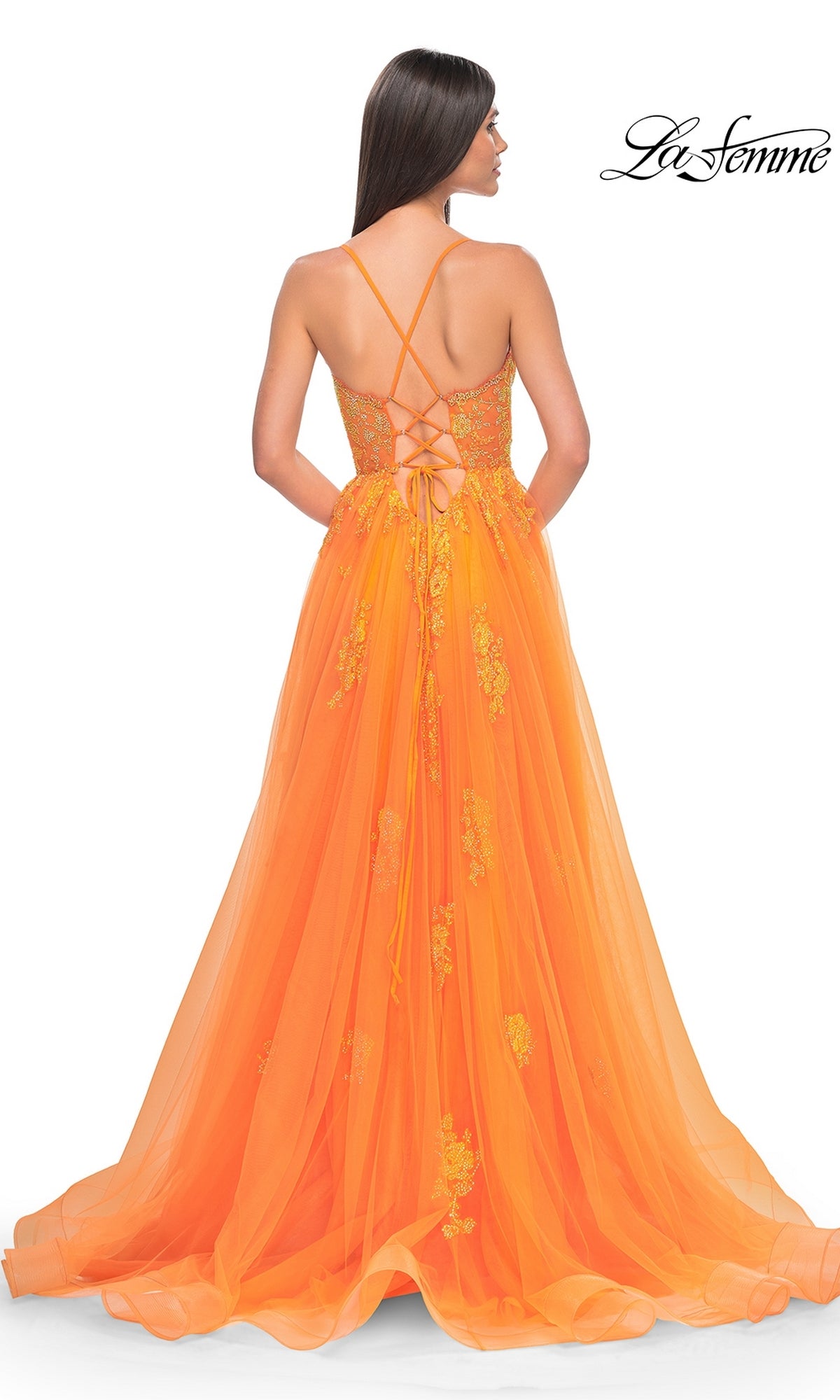 La Femme Sheer-Corset Long A-Line Prom Dress 32028