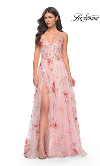 La Femme Floral-Sequin Long A-Line Prom Dress 32031