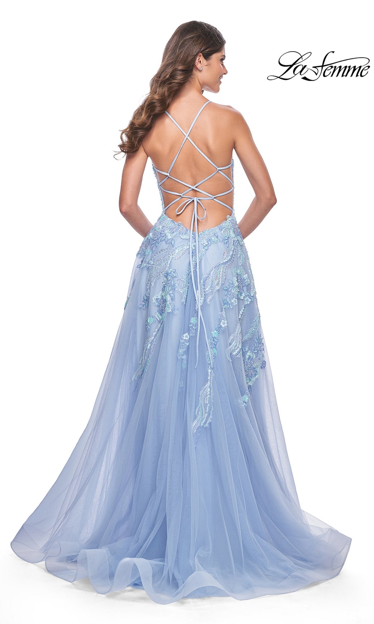 La Femme Sequin-Lace Long A-Line Prom Dress 32032