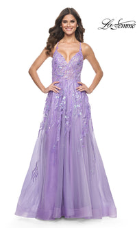 La Femme Sequin-Lace Long A-Line Prom Dress 32032