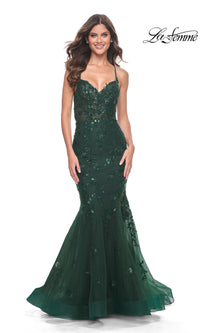 La Femme Tonal Lace Long Mermaid Prom Dress 32033