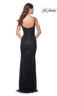 La Femme Beaded Fishnet Long Prom Dress 32038