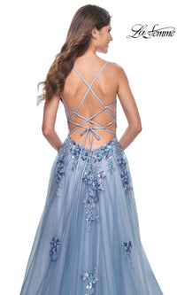 La Femme Slate Blue Long A-Line Prom Dress 32057