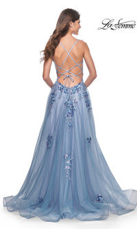 La Femme Slate Blue Long A-Line Prom Dress 32057