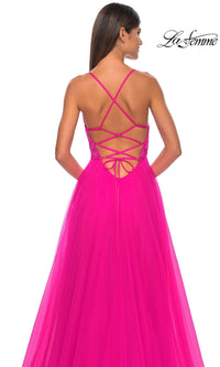 La Femme Deep V-Neck Long Tulle Prom Gown 32059