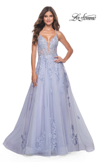 La Femme Embroidered-Lace Long Prom Dress 32062