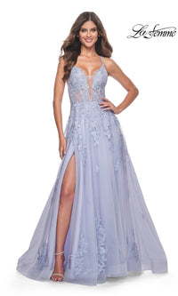 La Femme Embroidered-Lace Long Prom Dress 32062