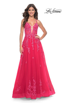 La Femme Embroidered-Lace Long Prom Dress 32062