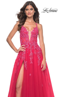 La Femme Embroidered-Lace Long Prom Dress 32062