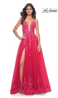 La Femme Embroidered-Lace Long Prom Dress 32062