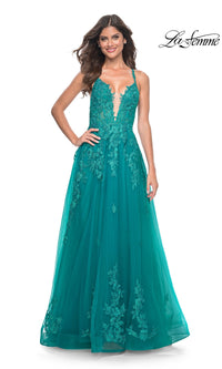 La Femme Embroidered-Lace Long Prom Dress 32062