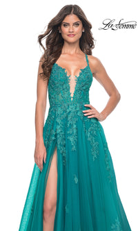 La Femme Embroidered-Lace Long Prom Dress 32062