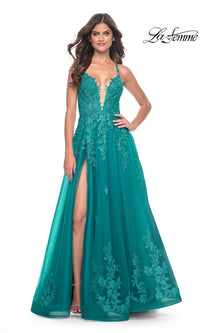 La Femme Embroidered-Lace Long Prom Dress 32062