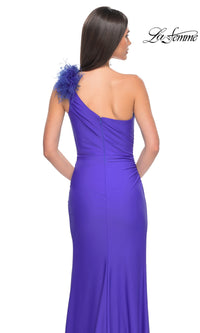 La Femme Feathered One-Shoulder Prom Dress 32076