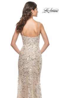 La Femme Long Champagne Sequin Prom Dress 32077