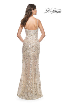 La Femme Long Champagne Sequin Prom Dress 32077