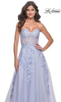 La Femme Strapless Long A-Line Corset Prom Dress 32082