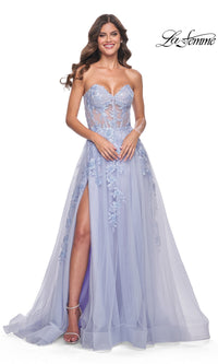 La Femme Strapless Long A-Line Corset Prom Dress 32082