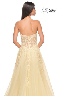 La Femme Strapless Long A-Line Corset Prom Dress 32082