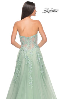 La Femme Strapless Long A-Line Corset Prom Dress 32082