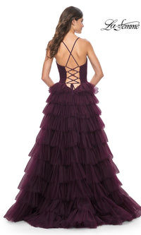 La Femme Lace-Up Long Tiered Prom Dress 32086