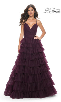 La Femme Lace-Up Long Tiered Prom Dress 32086