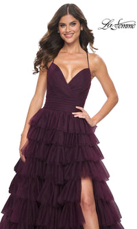 La Femme Lace-Up Long Tiered Prom Dress 32086