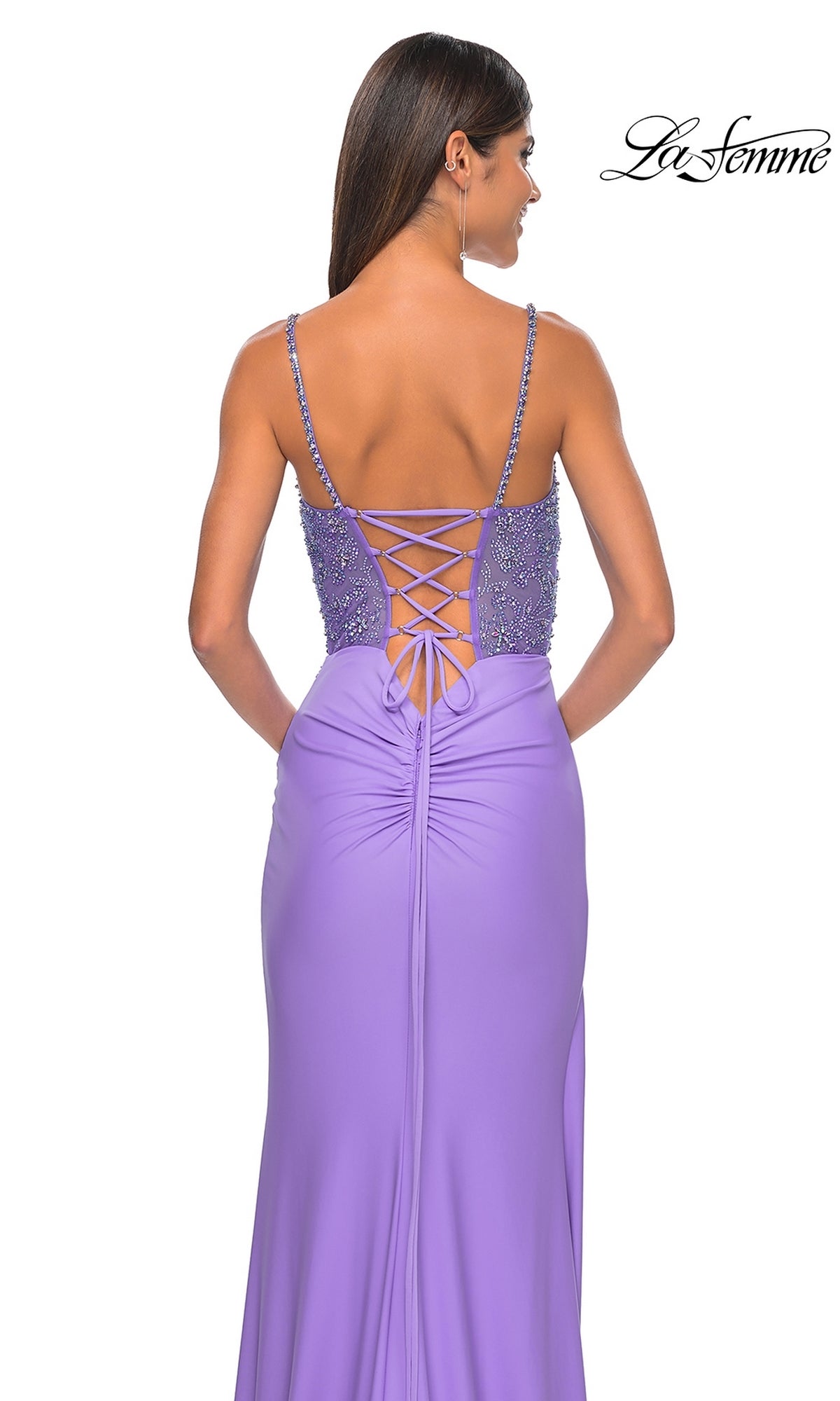 La Femme Beaded-Corset Long Prom Dress 32089