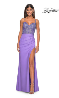 La Femme Beaded-Corset Long Prom Dress 32089