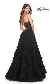 La Femme Long Black Ruffled Prom Ball Gown 32108