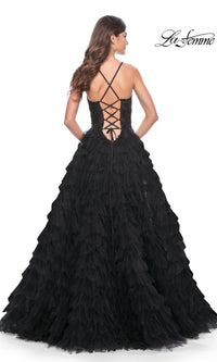 La Femme Long Black Ruffled Prom Ball Gown 32108