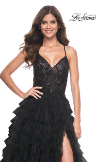 La Femme Long Black Ruffled Prom Ball Gown 32108