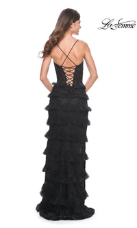 La Femme Long Black Ruffled Prom Dress 32113