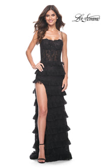 La Femme Long Black Ruffled Prom Dress 32113