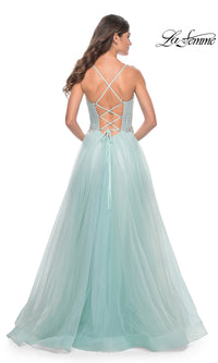 La Femme Sheer-Bodice Long A-Line Prom Dress 32117