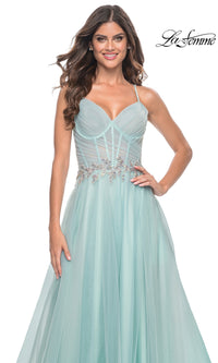 La Femme Sheer-Bodice Long A-Line Prom Dress 32117