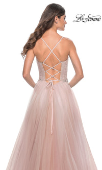 La Femme Sheer-Bodice Long A-Line Prom Dress 32117