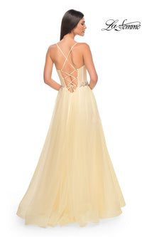 La Femme Sheer-Bodice Long A-Line Prom Dress 32117