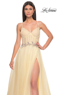 La Femme Sheer-Bodice Long A-Line Prom Dress 32117