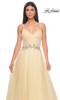 La Femme Sheer-Bodice Long A-Line Prom Dress 32117