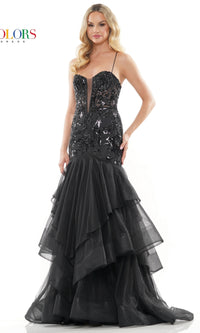 Sequin Sheer-Corset Long Mermaid Prom Dress 3212