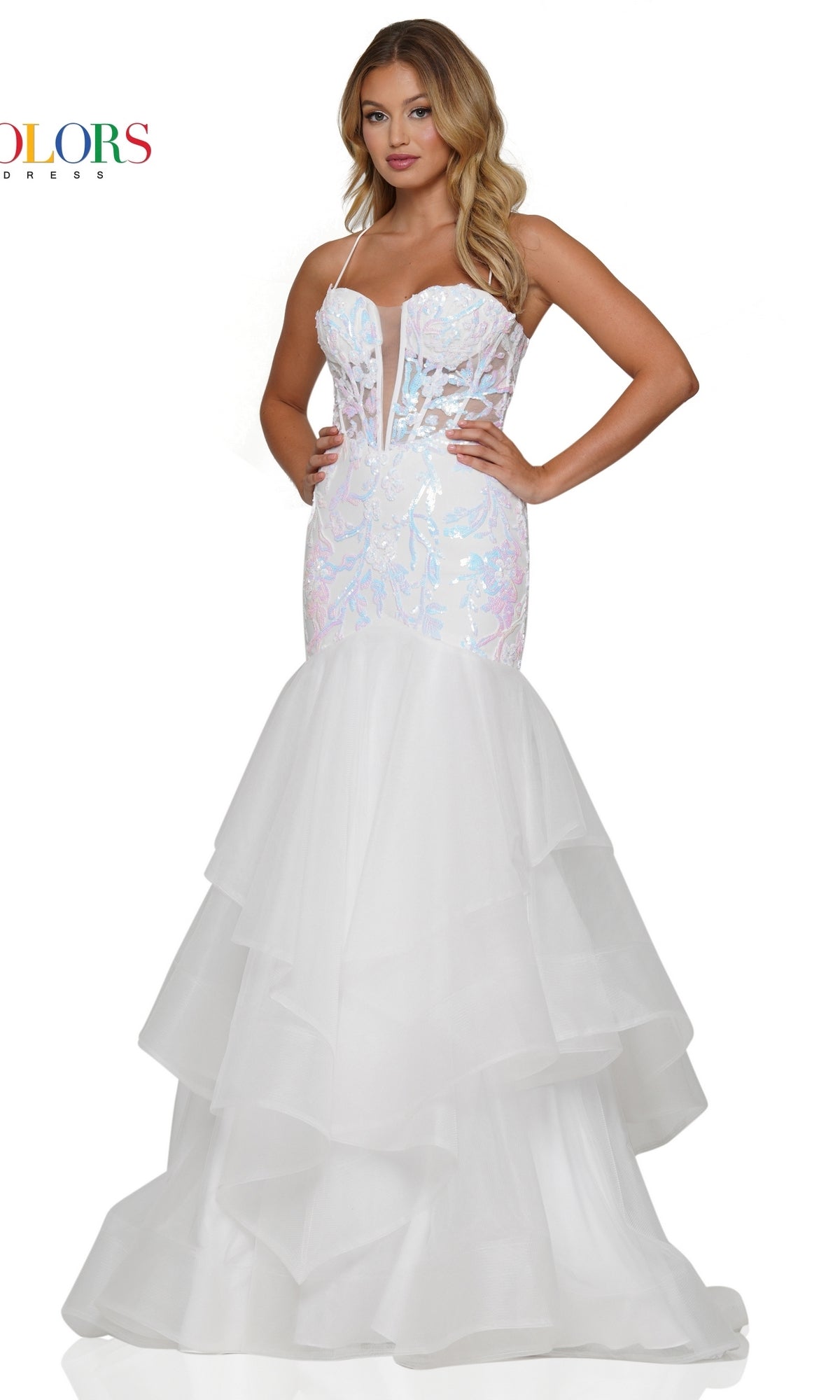 Sequin Sheer-Corset Long Mermaid Prom Dress 3212